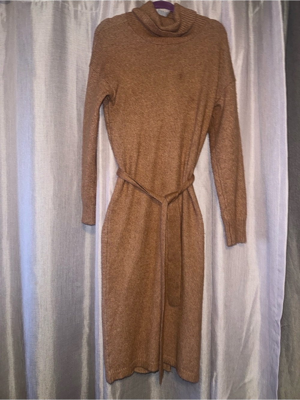 Rachel Zoe Cozy Brown Turtleneck Belted Knit Dress - Women